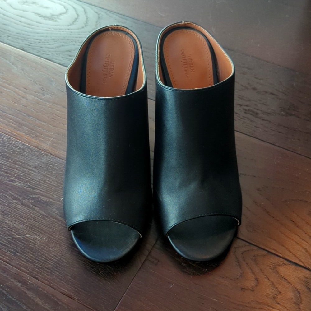 Urban Outfitters Black Wood Heel Mules